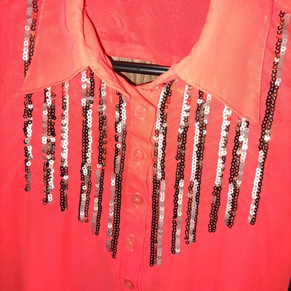 Ali Kris High-Low Open Back Button Shiny Blouse Size Small - Picture 4 of 8